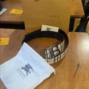 Burberry Beige and Black Plaid Belt